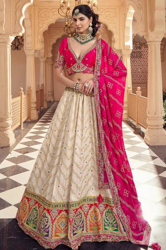  off white embroidered viscose lehenga set choli with dupatta