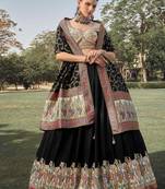 black embroidered silk festive lehenga set choli with dupatta