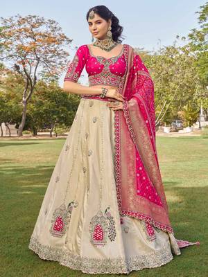 off white beads work tissue lehenga set choli with dupatta 1