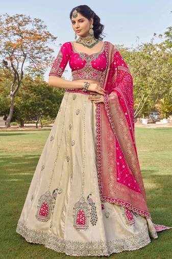 off white beads work tissue lehenga set choli with dupatta