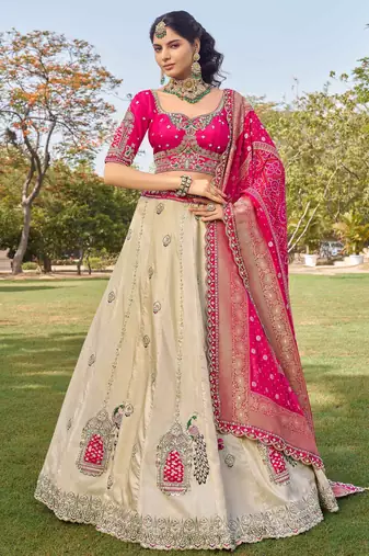 off white beads work tissue lehenga set choli with dupatta