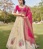 off white beads work tissue lehenga set choli with dupatta