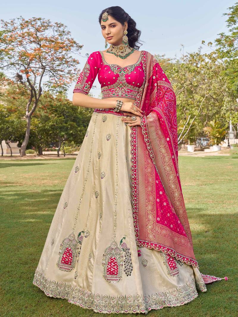 off white beads work tissue lehenga set choli with dupatta