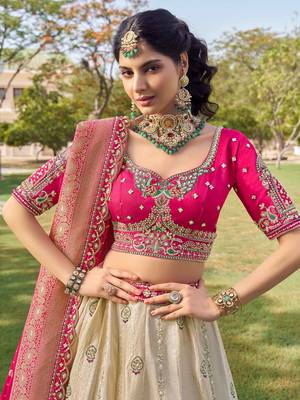 off white beads work tissue lehenga set choli with dupatta 2