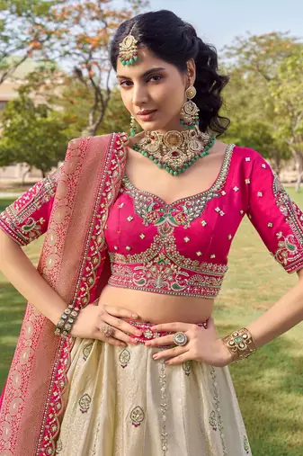 off white beads work tissue lehenga set choli with dupatta