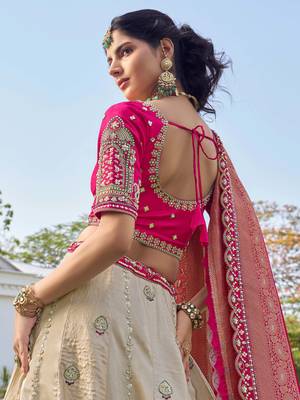 off white beads work tissue lehenga set choli with dupatta 3