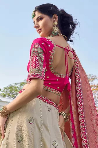 off white beads work tissue lehenga set choli with dupatta