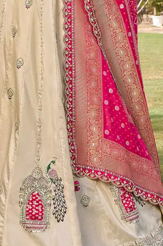 off white beads work tissue lehenga set choli with dupatta