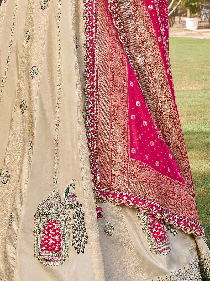 off white beads work tissue lehenga set choli with dupatta