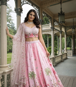 pink georgette embroidered lehenga choli with dupatta