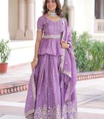 purple sequins crushed festive lehenga with peplum top