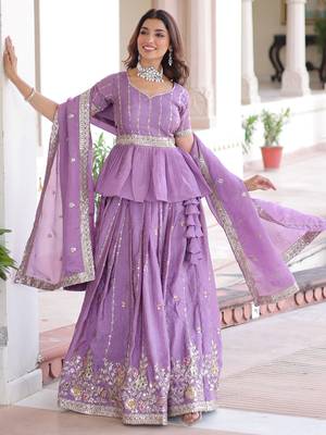 purple sequins crushed festive lehenga with peplum top 3