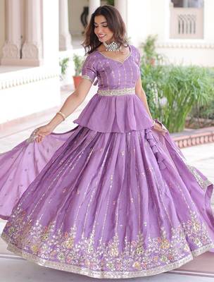 purple sequins crushed festive lehenga with peplum top 5