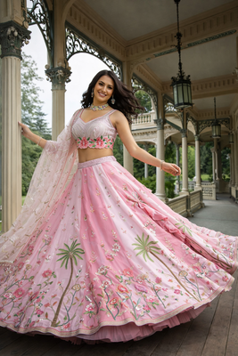 pink georgette embroidered lehenga choli with dupatta 2