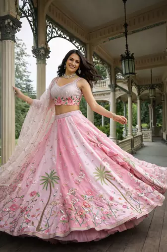 pink georgette embroidered lehenga choli with dupatta