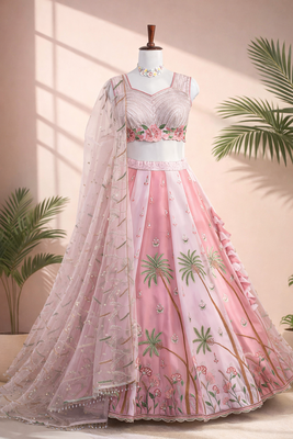 pink georgette embroidered lehenga choli with dupatta 4