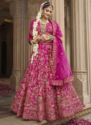 Magenta Pink  Embroidered silk blend Bridal Lehenga choli 1