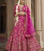 Magenta Pink  Embroidered Silk Blend Bridal Lehenga set choli dupatta