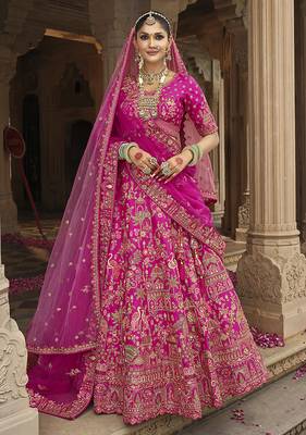 Magenta Pink  Embroidered silk blend Bridal Lehenga choli 2
