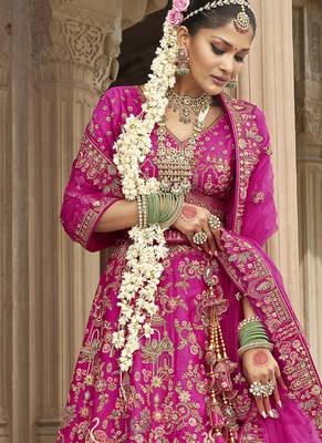 Magenta Pink  Embroidered silk blend Bridal Lehenga choli 3