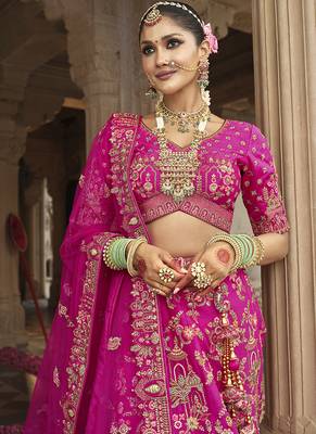 Magenta Pink  Embroidered silk blend Bridal Lehenga choli 4