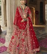 Red  Embroidered Silk Blend Bridal Lehenga choli