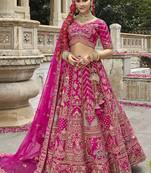 Rani Pink  Embroidered Silk Blend Bridal Lehenga set choli dupatta