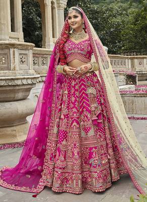 Rani Pink  Embroidered silk blend Bridal Lehenga choli 2