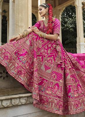 Rani Pink  Embroidered silk blend Bridal Lehenga choli 3
