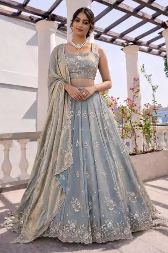 grey silk hand embroidery lehenga choli & dupatta