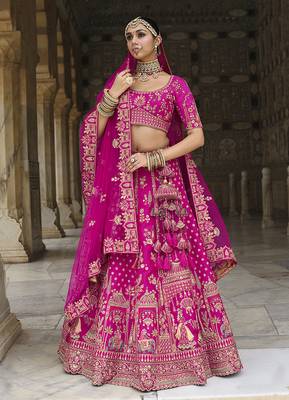 Magenta Pink  Embroidered silk blend Bridal Lehenga choli 1
