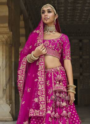 Magenta Pink  Embroidered silk blend Bridal Lehenga choli 2