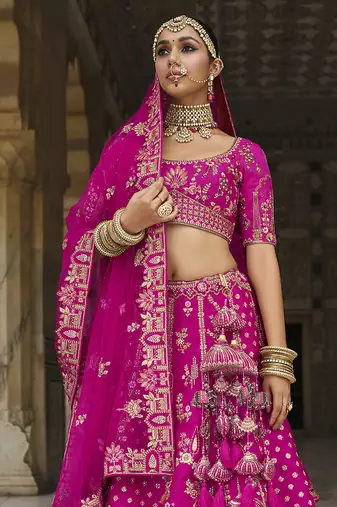 Magenta Pink  Embroidered silk blend Bridal Lehenga choli