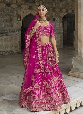 Magenta Pink  Embroidered silk blend Bridal Lehenga choli 3