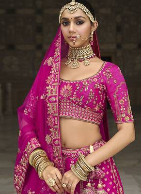 Magenta Pink  Embroidered silk blend Bridal Lehenga choli 4