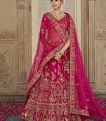 Rani Pink  Embroidered Silk Blend Bridal Lehenga choli