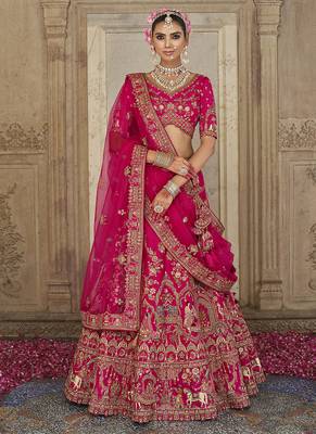 Rani Pink  Embroidered silk blend Bridal Lehenga choli 2