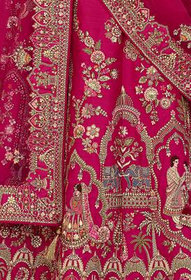 Rani Pink  Embroidered silk blend Bridal Lehenga choli 4