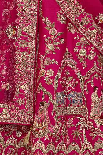 Rani Pink  Embroidered silk blend Bridal Lehenga choli