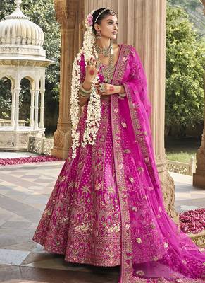 Magenta Pink  Embroidered silk blend Bridal Lehenga choli 2