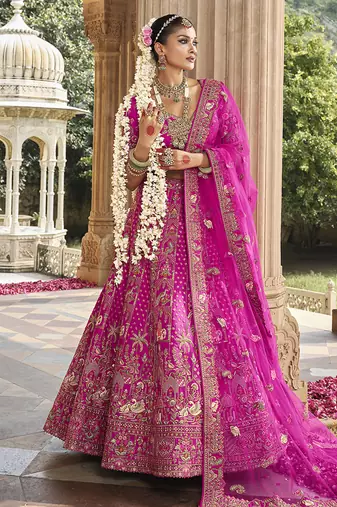 Magenta Pink  Embroidered silk blend Bridal Lehenga choli