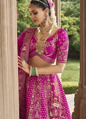Magenta Pink  Embroidered silk blend Bridal Lehenga choli 3