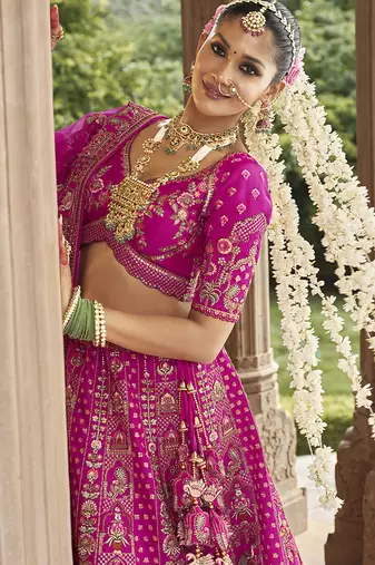 Magenta Pink  Embroidered silk blend Bridal Lehenga choli