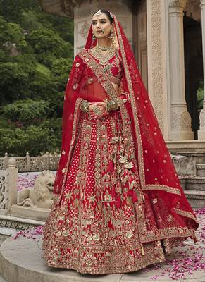Red  Embroidered silk blend Bridal Lehenga choli 1
