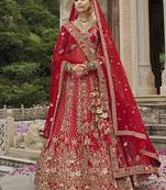 Red  Embroidered Silk Blend Bridal Lehenga choli