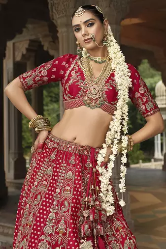 Red  Embroidered silk blend Bridal Lehenga choli