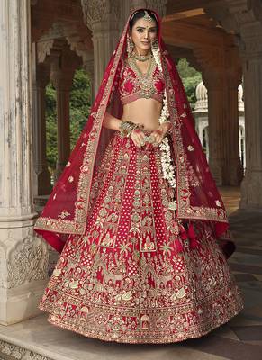 Red  Embroidered silk blend Bridal Lehenga choli 3