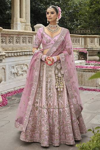Light pink  Embroidered Silk Blend Bridal Lehenga set choli dupatta