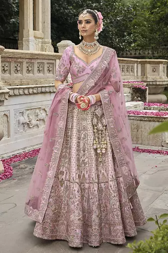 Light pink  Embroidered Silk Blend Bridal Lehenga set choli dupatta