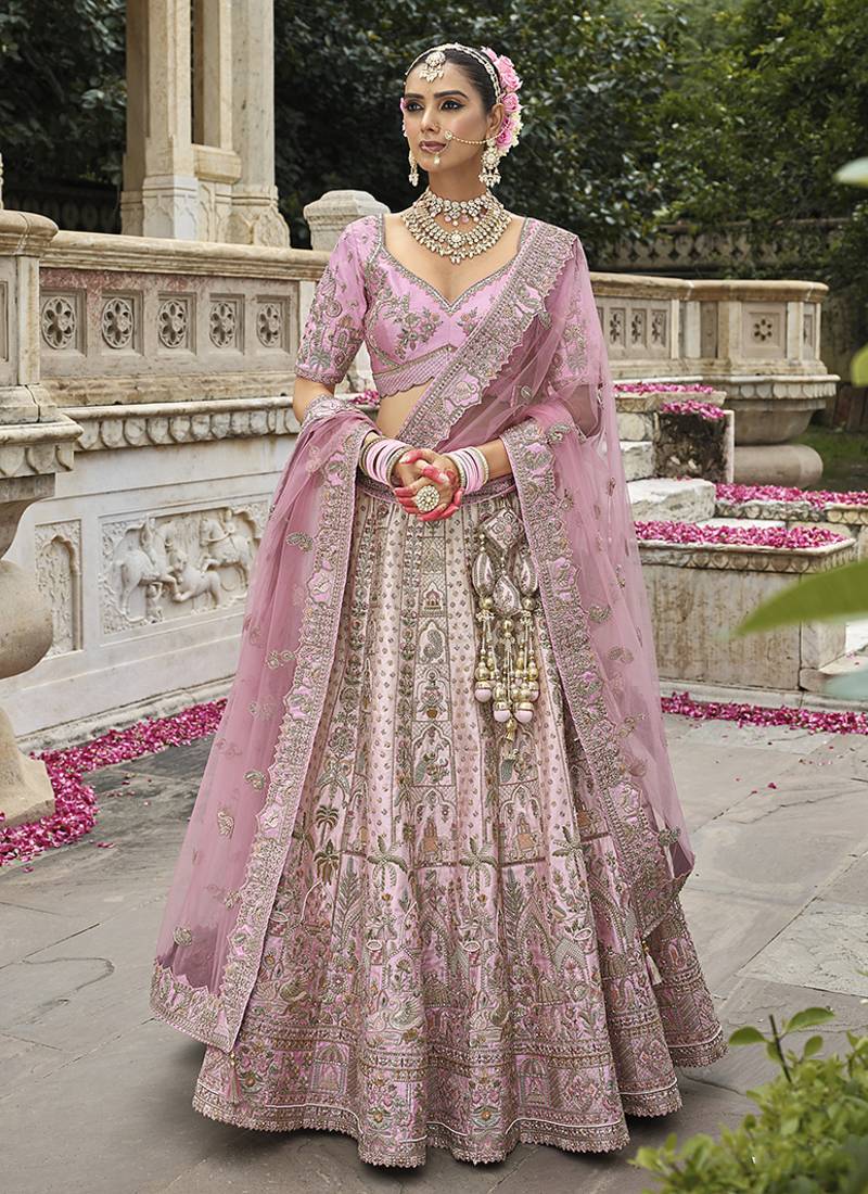 Light pink  Embroidered Silk Blend Bridal Lehenga set choli dupatta